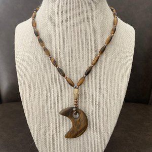 Tiger Eye Gemstone Necklace Half Moon Pendant